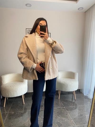 Gold Düğmeli Bukle Kaban