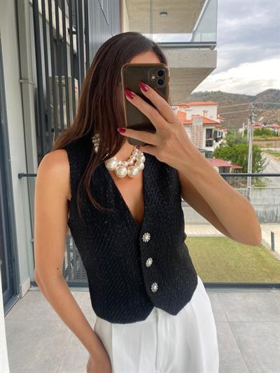 İnci Düğmeli Yelek