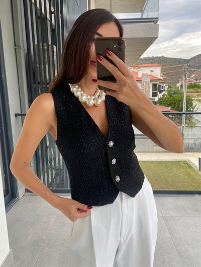 İnci Düğmeli Yelek