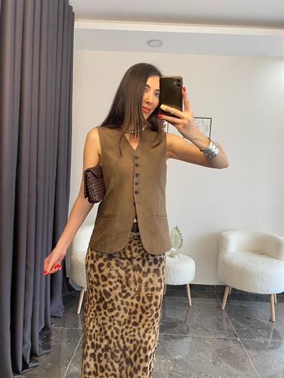 Kahverengi Süet Yelek