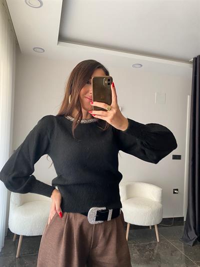 Orj Marka Yakası Taşlı Triko