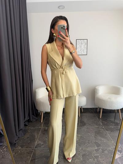 Premium Kalite Tensel Kumaş Yelek Pantolon Takımı