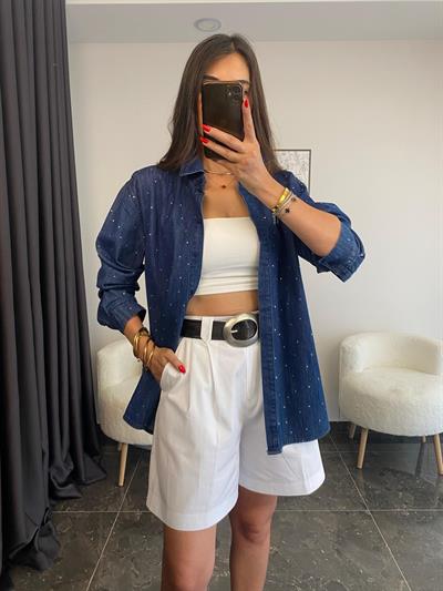 Taş Detaylı Jean Gömlek