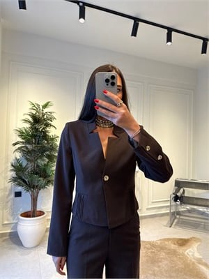 Acı Kahve Asimetrik Yaka Blazer Ceket
