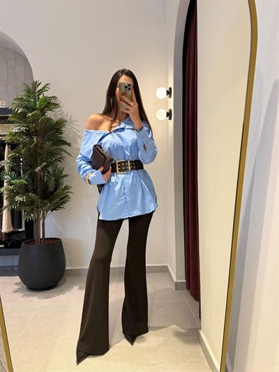 Acı Kahve Bol Paça Pantalon 