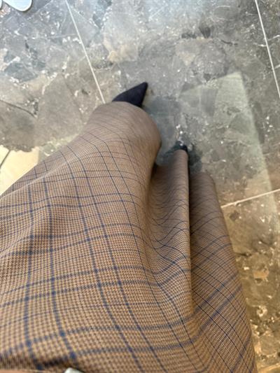 Acı Kahve Ekose Desen Yan Cepli Midi Elbise