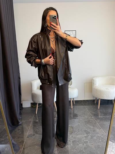 Acı Kahve Eskitme Detay Dik Yaka Deri Mont