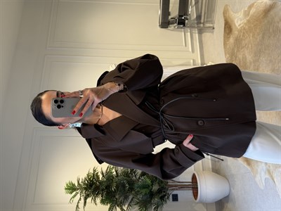 Acıkahve Deri İp Kemerli Trençkot 