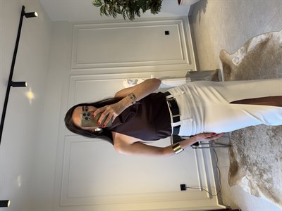 Acıkahve Halter Yaka Saten Bluz