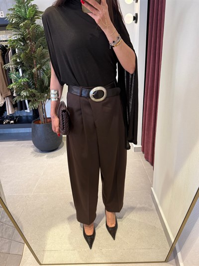 Acıkahve Kapama Detaylı Pantolon