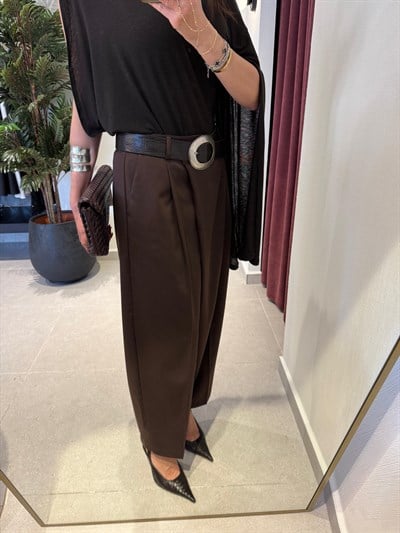 Acıkahve Kapama Detaylı Pantolon