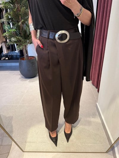 Acıkahve Kapama Detaylı Pantolon