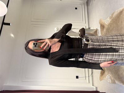 Acıkahve Şal Detaylı Degaje Yaka Bluz