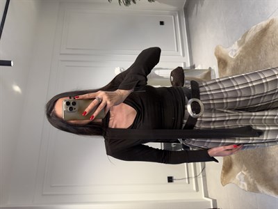 Acıkahve Şal Detaylı Degaje Yaka Bluz