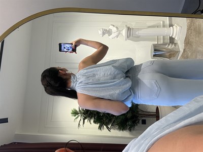 Bebe Mavi Gül Broşlu Halter Yaka Bluz