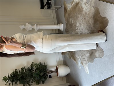 Bej Gold Düğme Detaylı Yelek Pantolon Takımı