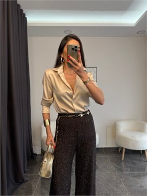 Bej Premium Saten Gömlek