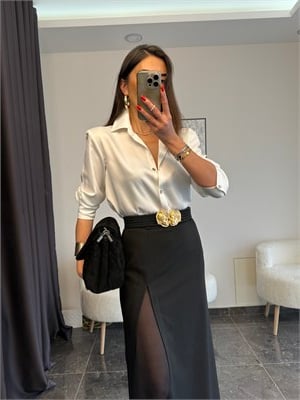 Beyaz Premium Saten Gömlek 