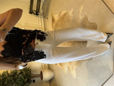 Beyaz Straight Denim Pantolon