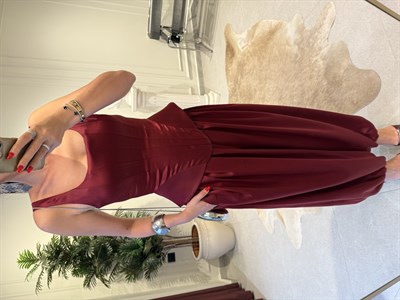 Bordo Çift Pileli Şalvar Pantolon 