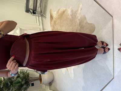 Bordo Çift Pileli Şalvar Pantolon 