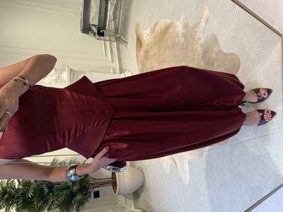Bordo Çift Pileli Şalvar Pantolon 