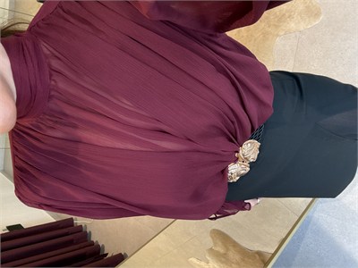 Bordo Drapeli Şifon Bluz