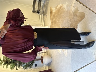 Bordo Drapeli Şifon Bluz