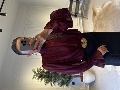 Bordo Drapeli Şifon Bluz