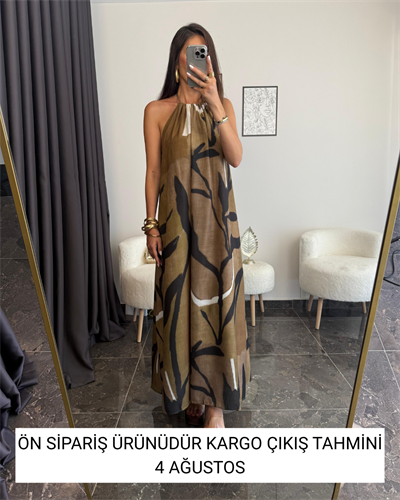 Boyundan Bağlamalı Sırt Dekolteli Elbise