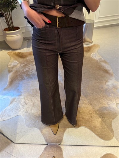 Denim Acıkahve Gold Düğmeli Yelek Ve Pantolon Takımı