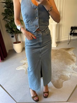 Denim Bluz Etek Takım 