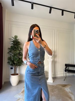 Denim Bluz Etek Takım 