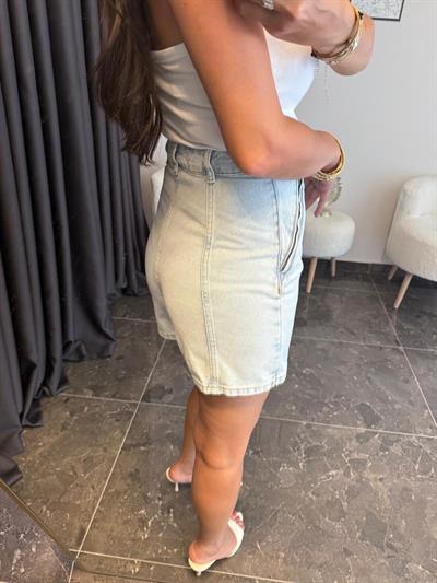 Denim Mini Şort Etek - Mavi