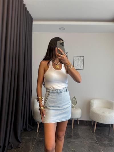 Denim Mini Şort Etek - Mavi