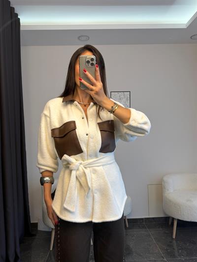 Deri Detaylı Yumoş Gömlek Ceket 