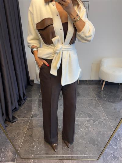 Deri Detaylı Yumoş Gömlek Ceket 