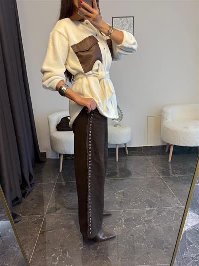 Deri Detaylı Yumoş Gömlek Ceket 