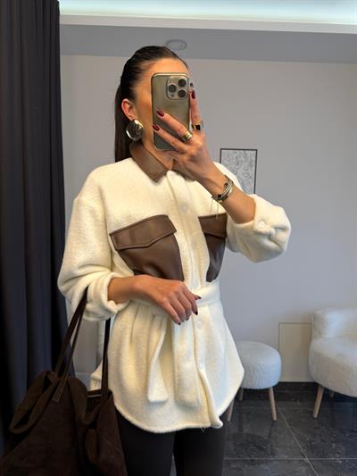 Deri Detaylı Yumuş Gomlek Ceket