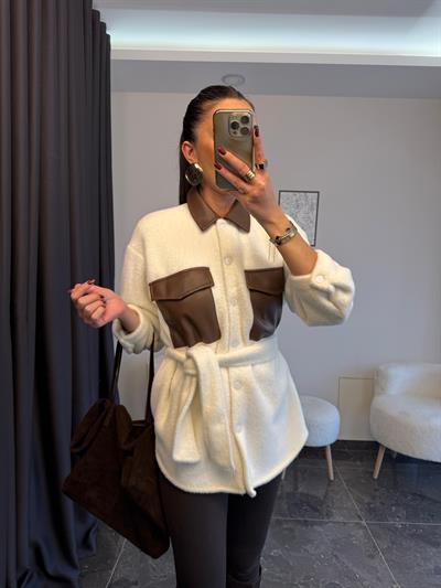 Deri Detaylı Yumuş Gomlek Ceket