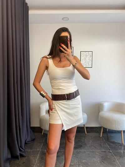 Drapeli Şort Etekli Elbise Beyaz