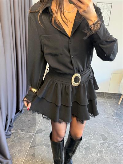 Gold Kemerlı Ve Dantel Detaylı Elbıse 