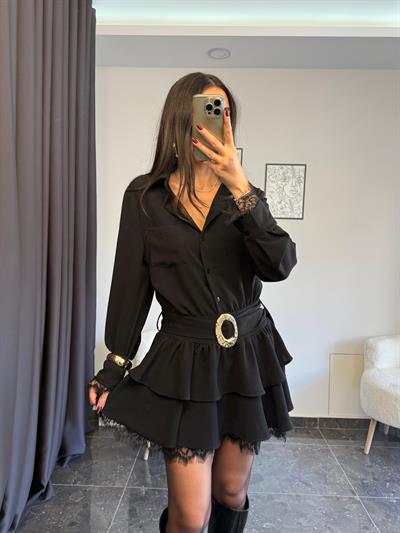 Gold Kemerlı Ve Dantel Detaylı Elbıse 