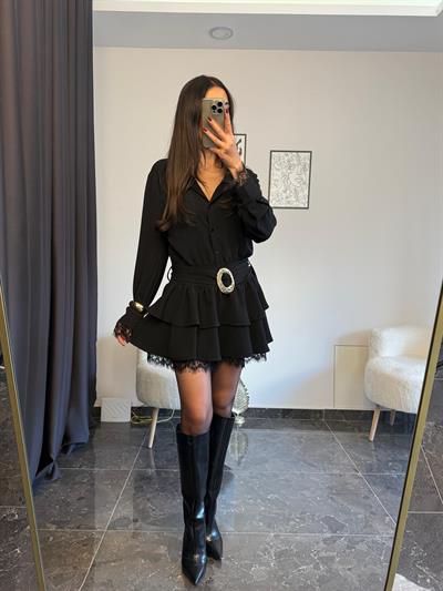 Gold Kemerlı Ve Dantel Detaylı Elbıse 