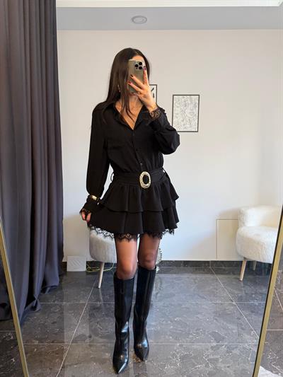 Gold Kemerlı Ve Dantel Detaylı Elbıse 