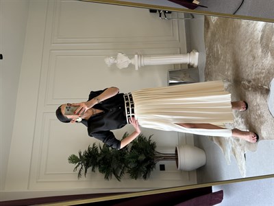 Gold Kuşgözü Detaylı Çift Kemerli Önden Yırtmaçlı Etek 