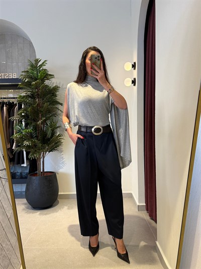 Gri Tek Kol Dik Yaka Bluz