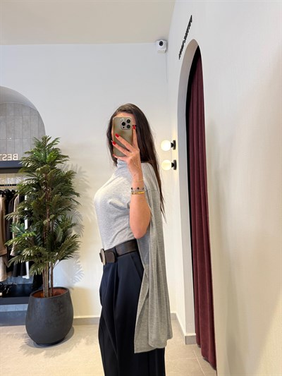 Gri Tek Kol Dik Yaka Bluz