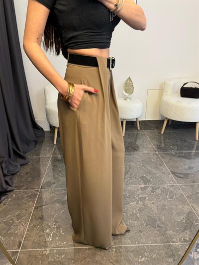 Haki Kemerli Palazzo Pantolon