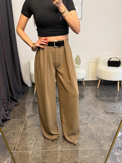 Haki Kemerli Palazzo Pantolon